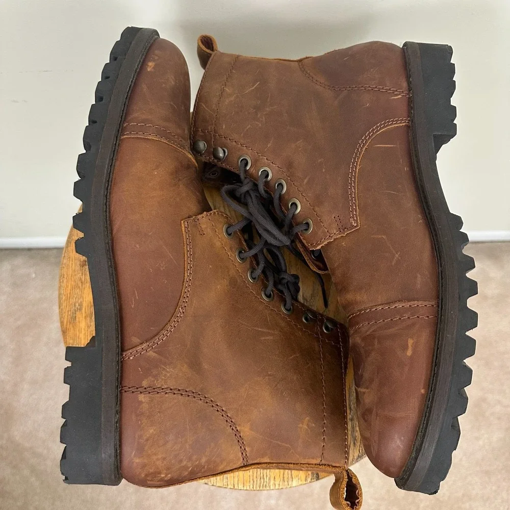 Patina Portland Leather Mens Size 12 Boots Brown Leather Lace Up Ankle Cap Toe